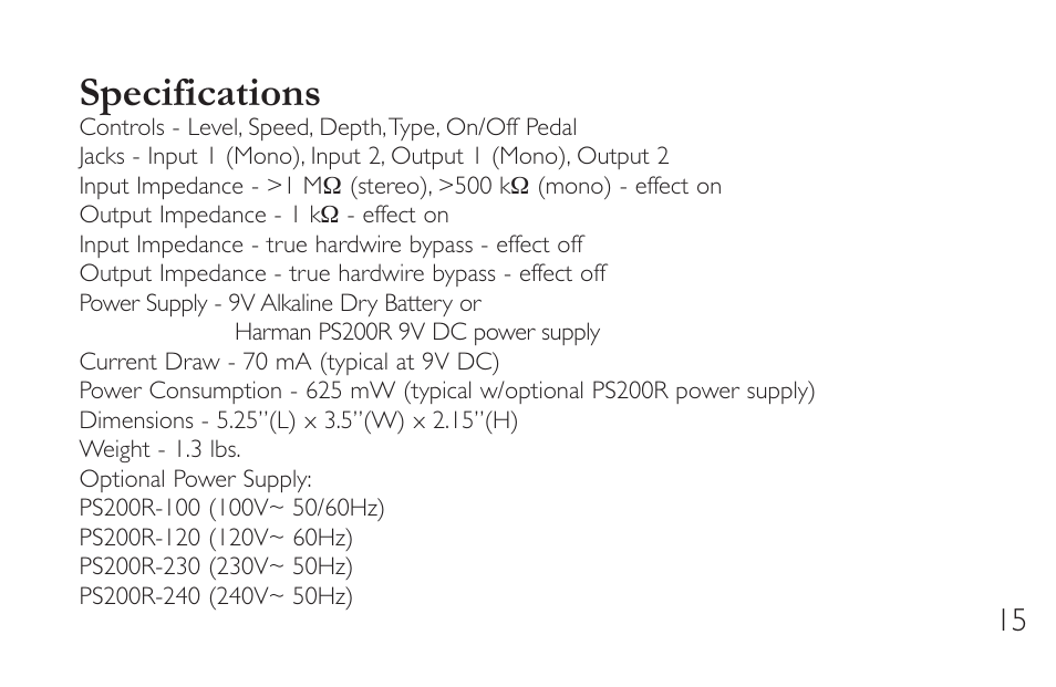 Specifications | DigiTech CR-7 User Manual | Page 19 / 20