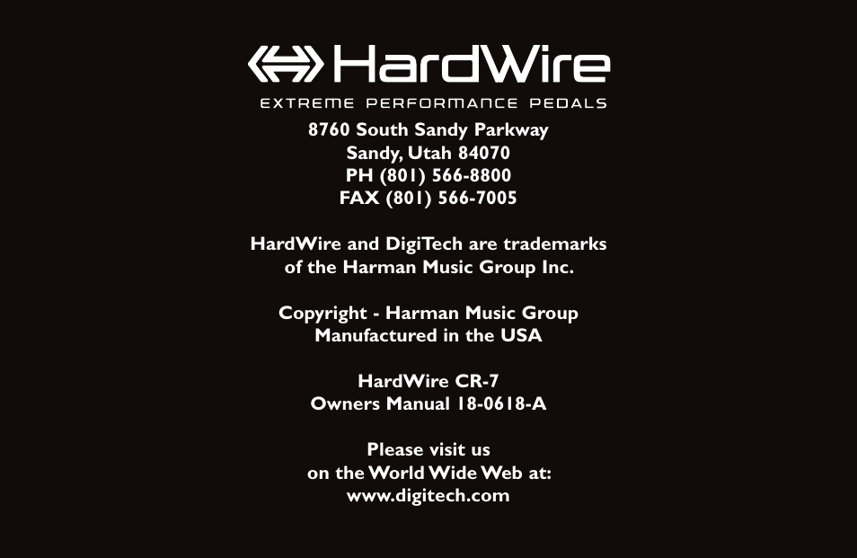 DigiTech CR-7 User Manual | Page 20 / 20