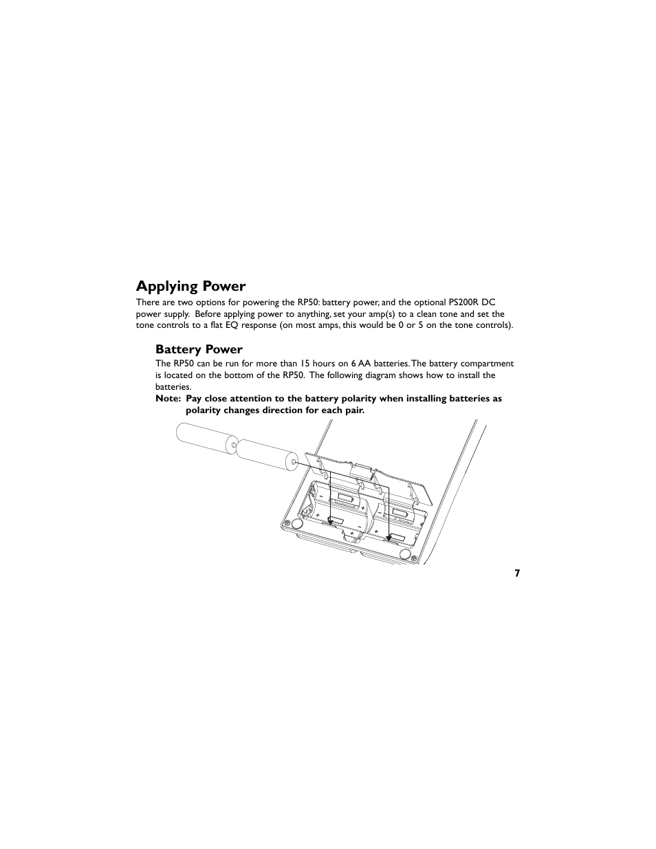 Applying power | DigiTech RP50 User Manual | Page 11 / 28