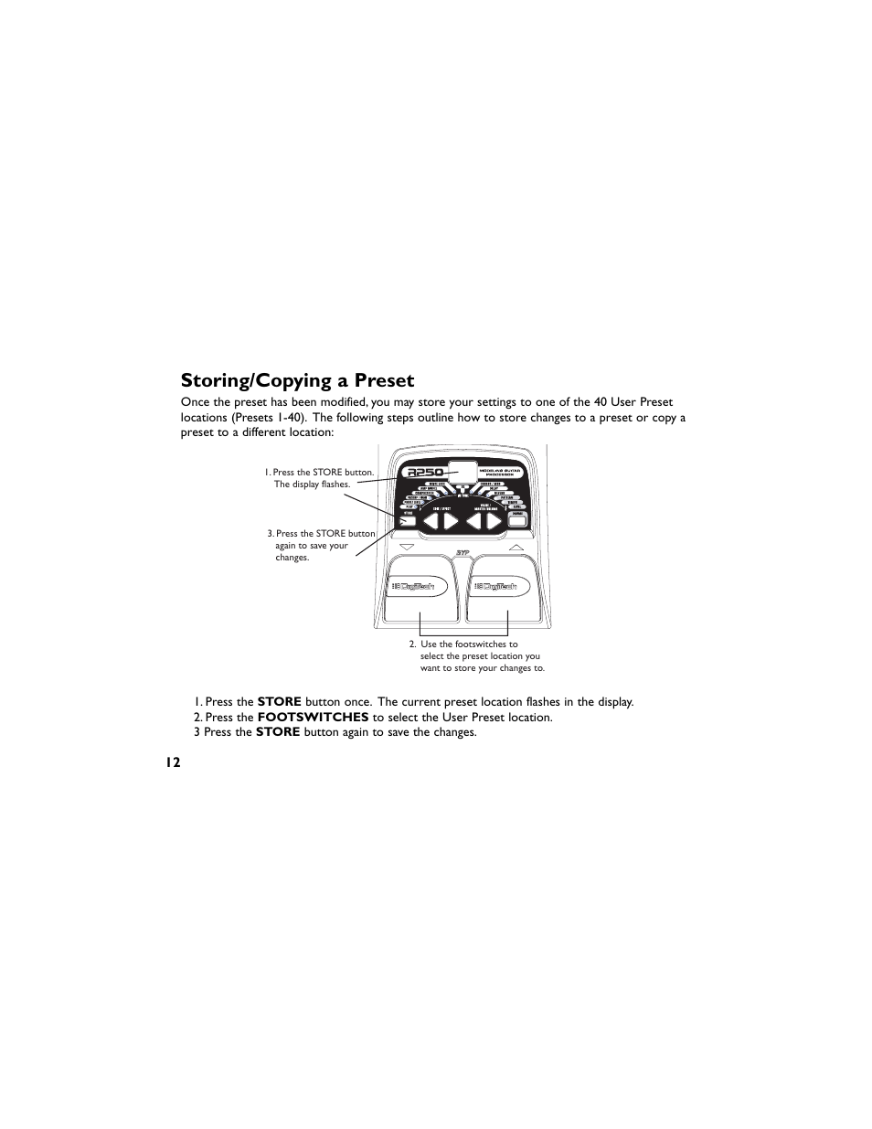 Storing/copying a preset | DigiTech RP50 User Manual | Page 16 / 28