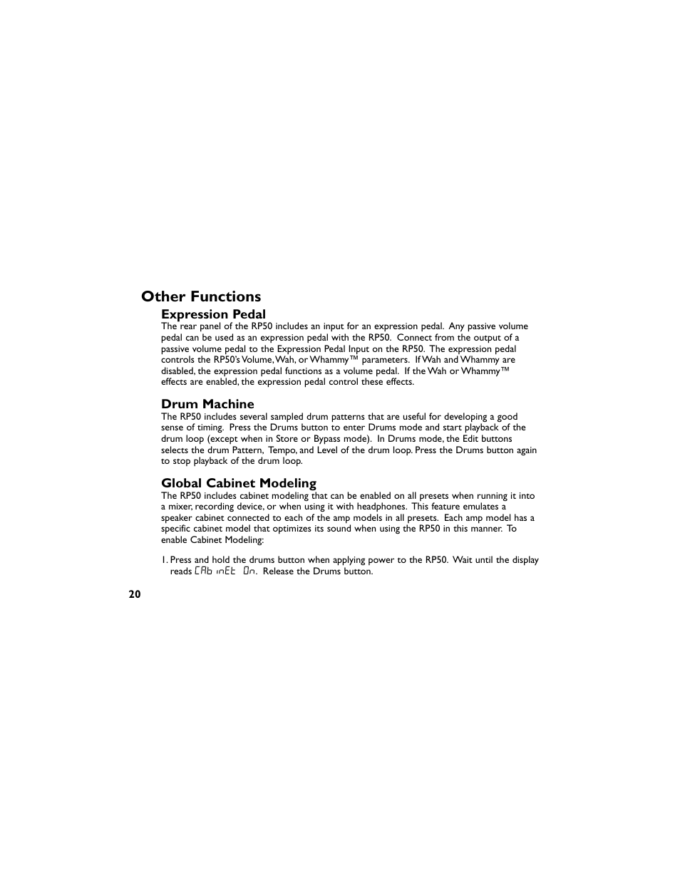 Other functions | DigiTech RP50 User Manual | Page 24 / 28