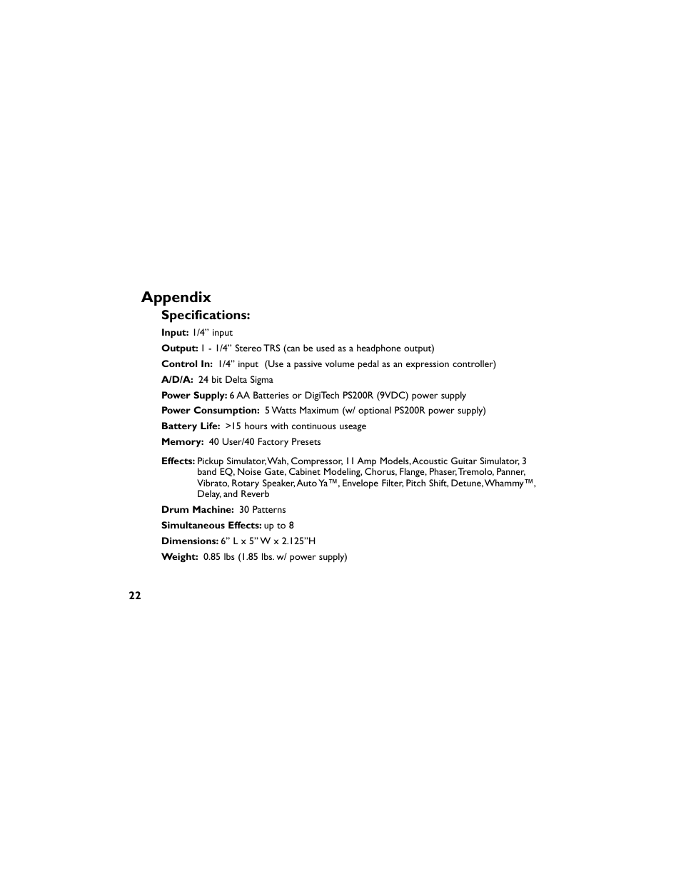 Appendix | DigiTech RP50 User Manual | Page 26 / 28