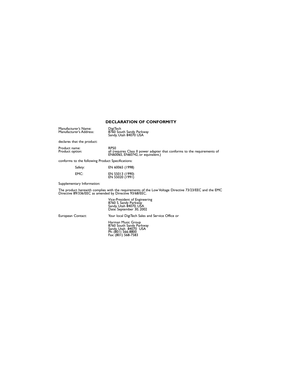 DigiTech RP50 User Manual | Page 3 / 28