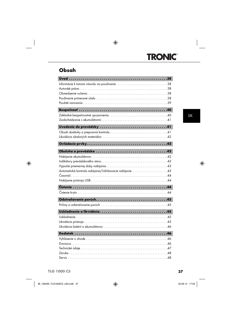 Tronic TLG 1000 C5 User Manual | Page 40 / 76