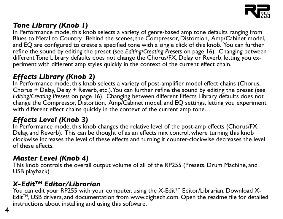 DigiTech RP255 User Manual | Page 10 / 56