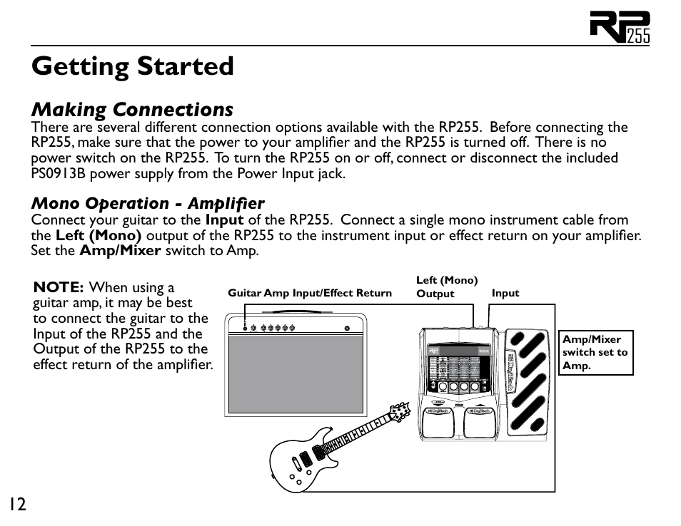 Getting started, Making connections | DigiTech RP255 User Manual | Page 18 / 56