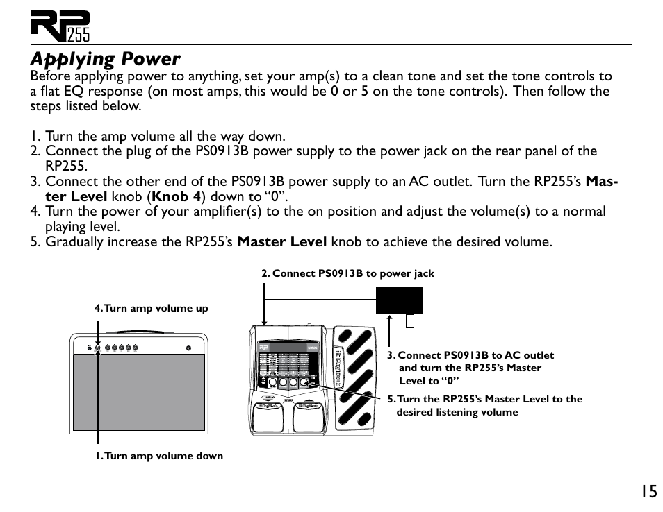 Applying power | DigiTech RP255 User Manual | Page 21 / 56