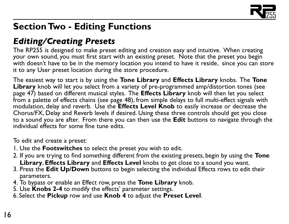 Editing/creating presets | DigiTech RP255 User Manual | Page 22 / 56