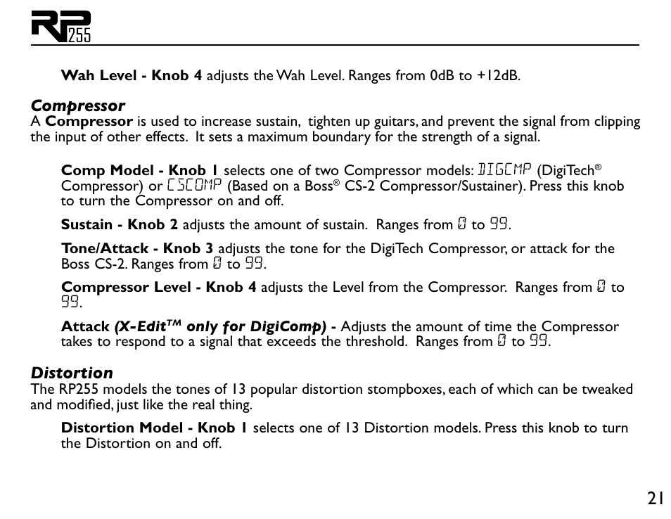 Compressor, Distortion | DigiTech RP255 User Manual | Page 27 / 56