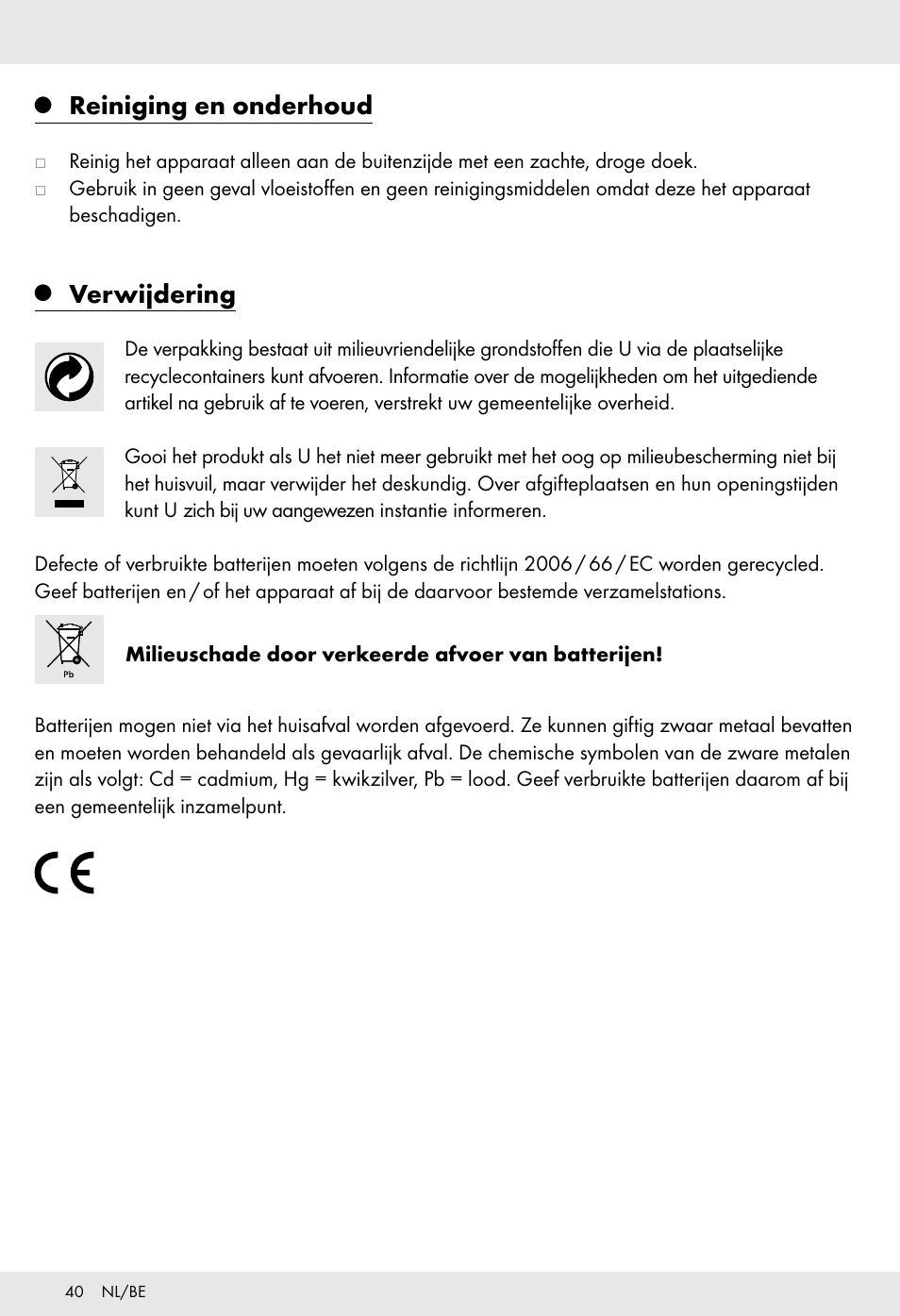 Reiniging en onderhoud, Verwijdering | Tronic H12276 User Manual | Page 40 / 47