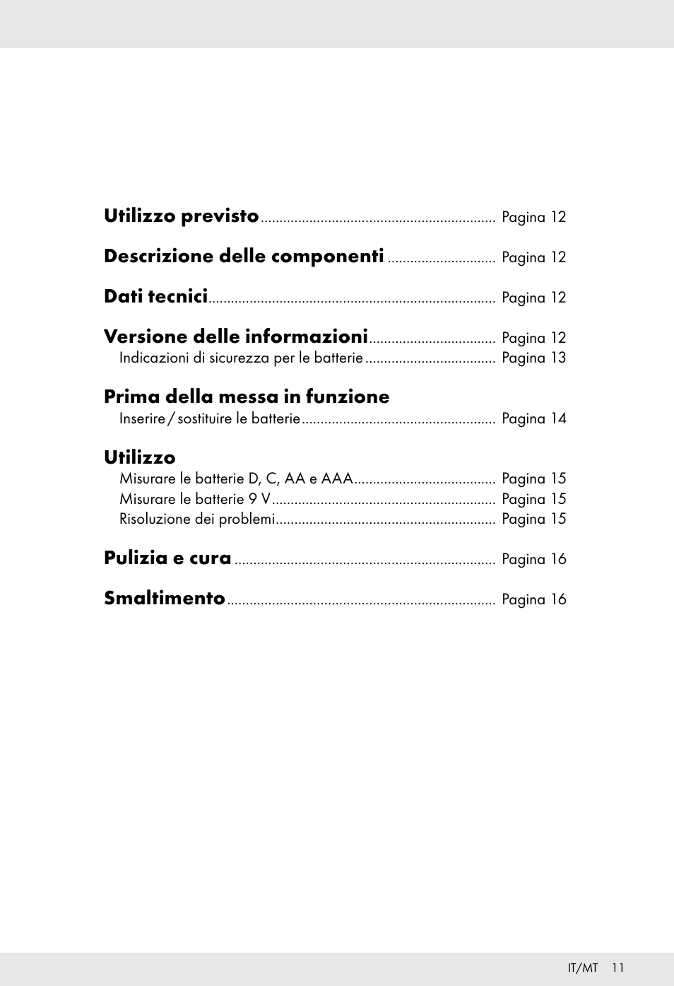 Utilizzo previsto, Descrizione delle componenti, Dati tecnici | Versione delle informazioni, Prima della messa in funzione, Utilizzo, Pulizia e cura, Smaltimento | Tronic H12276 User Manual | Page 11 / 35