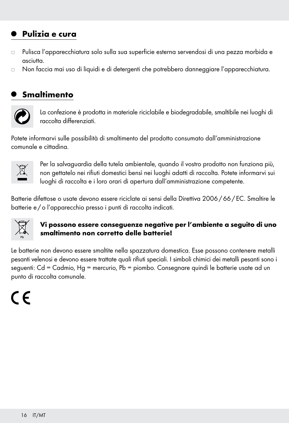 Pulizia e cura, Smaltimento | Tronic H12276 User Manual | Page 16 / 35