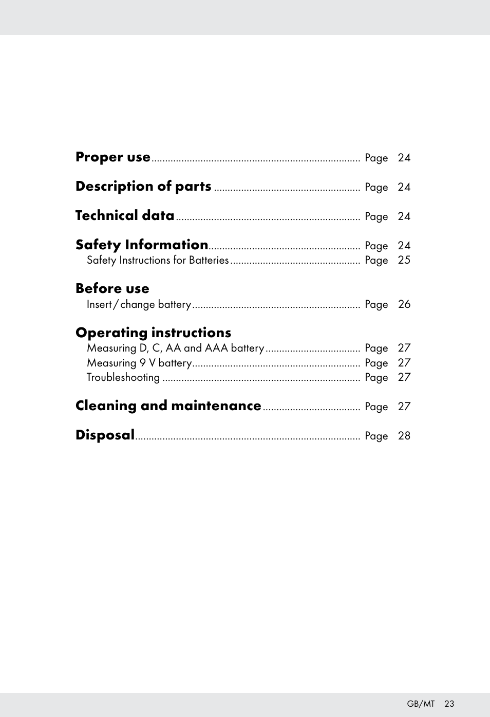 Proper use, Description of parts, Technical data | Safety information, Before use, Operating instructions, Cleaning and maintenance, Disposal | Tronic H12276 User Manual | Page 23 / 35