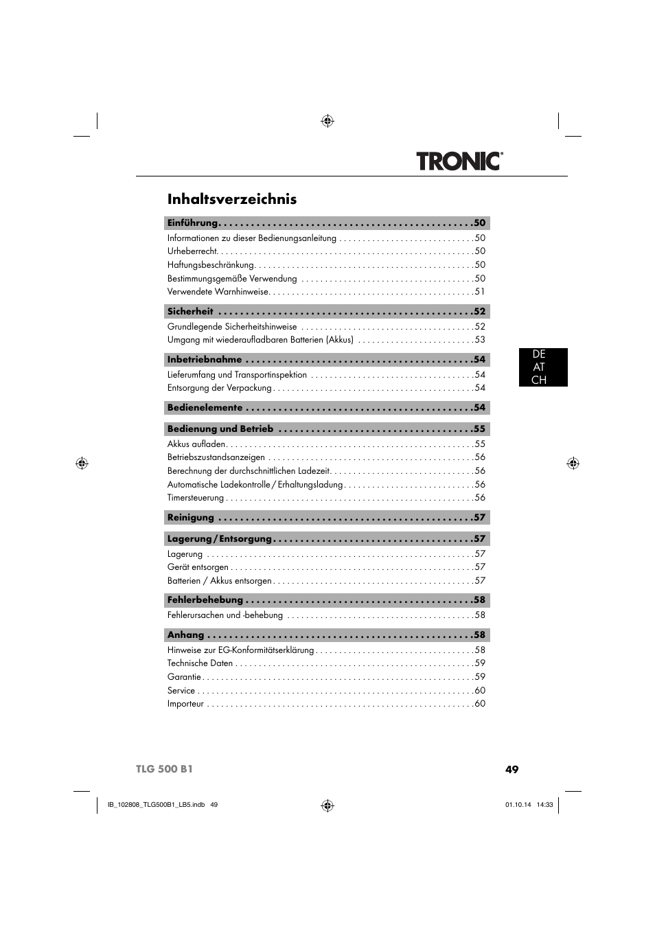 Tronic TLG 500 B1 User Manual | Page 52 / 64