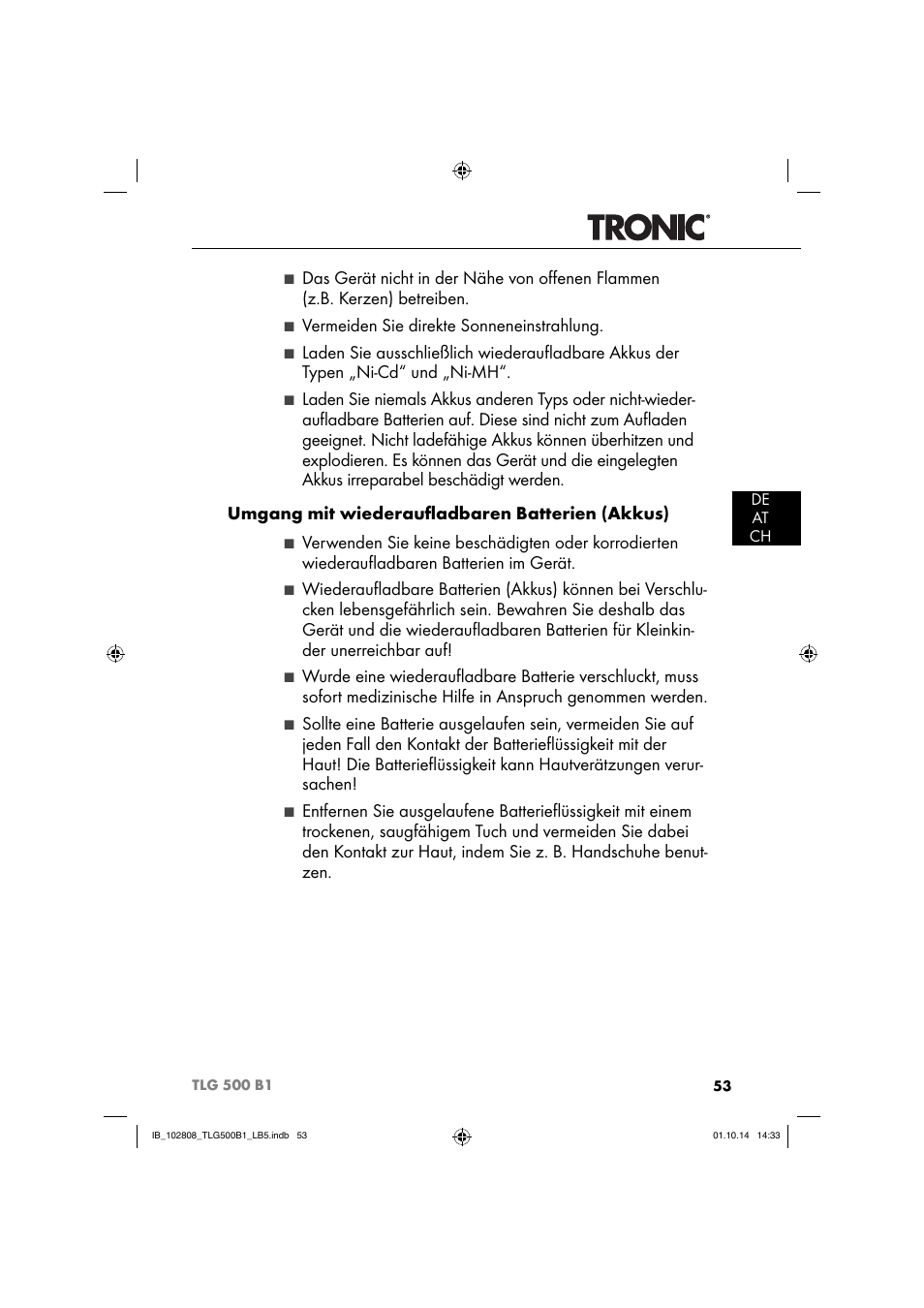 Vermeiden sie direkte sonneneinstrahlung | Tronic TLG 500 B1 User Manual | Page 56 / 64