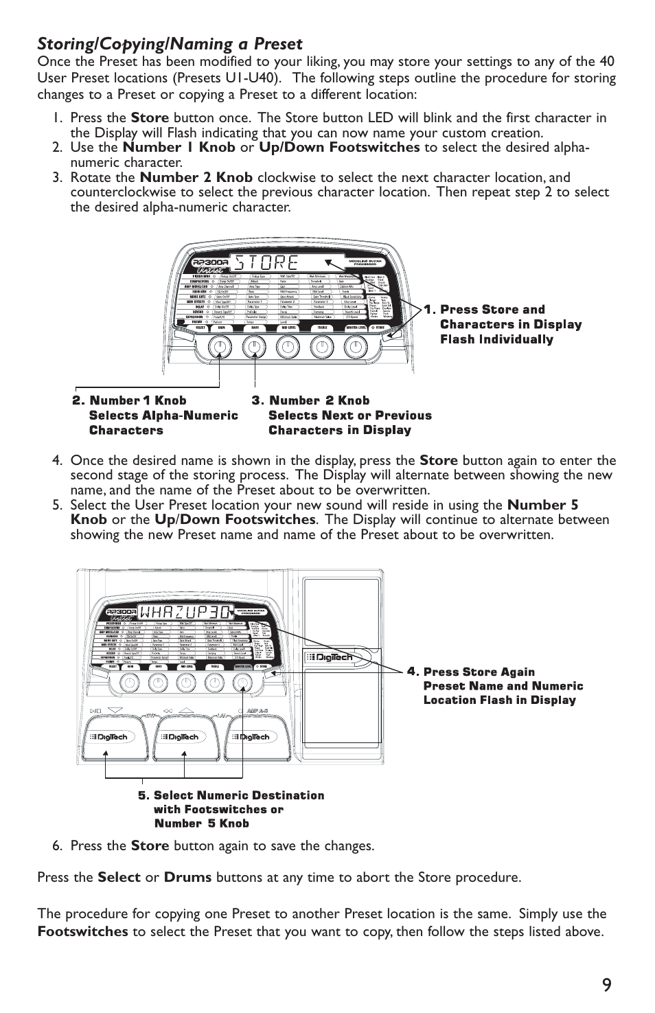 Storing/copying/naming a preset, Store | DigiTech RP300A User Manual | Page 13 / 28