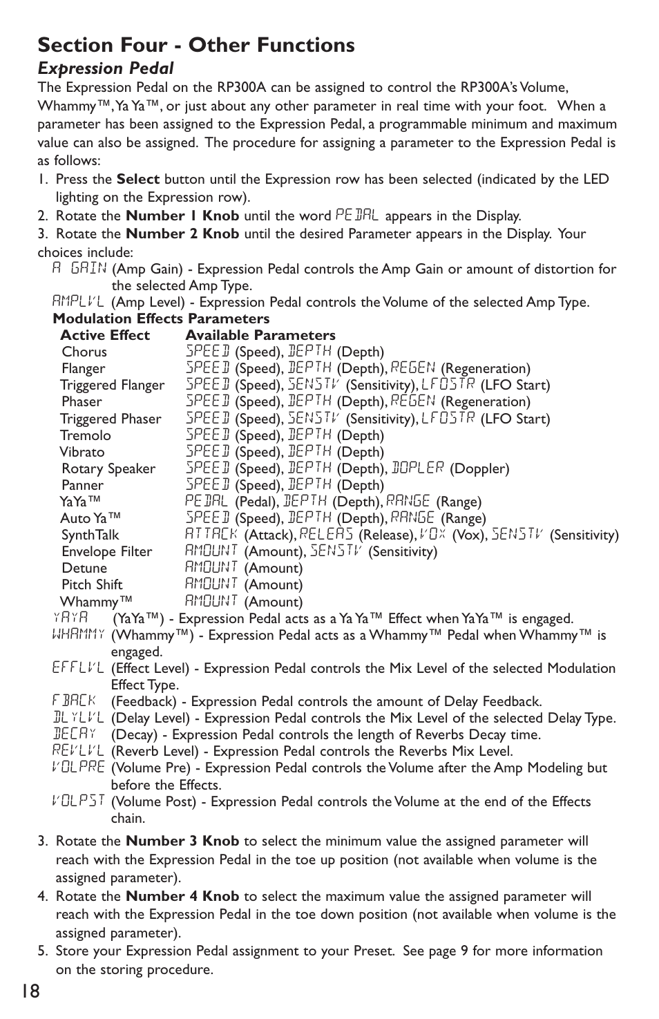 Expression pedal | DigiTech RP300A User Manual | Page 22 / 28