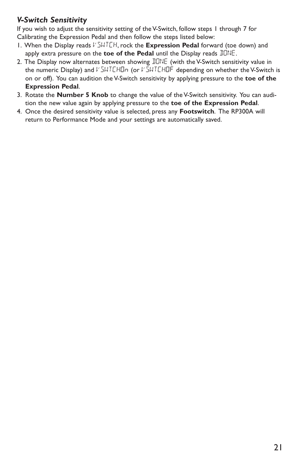 V-switch sensitivity | DigiTech RP300A User Manual | Page 25 / 28
