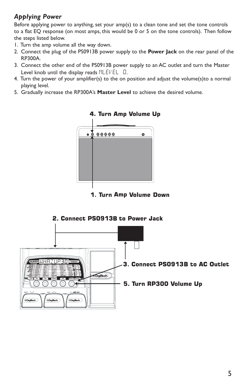 Applying power | DigiTech RP300A User Manual | Page 9 / 28