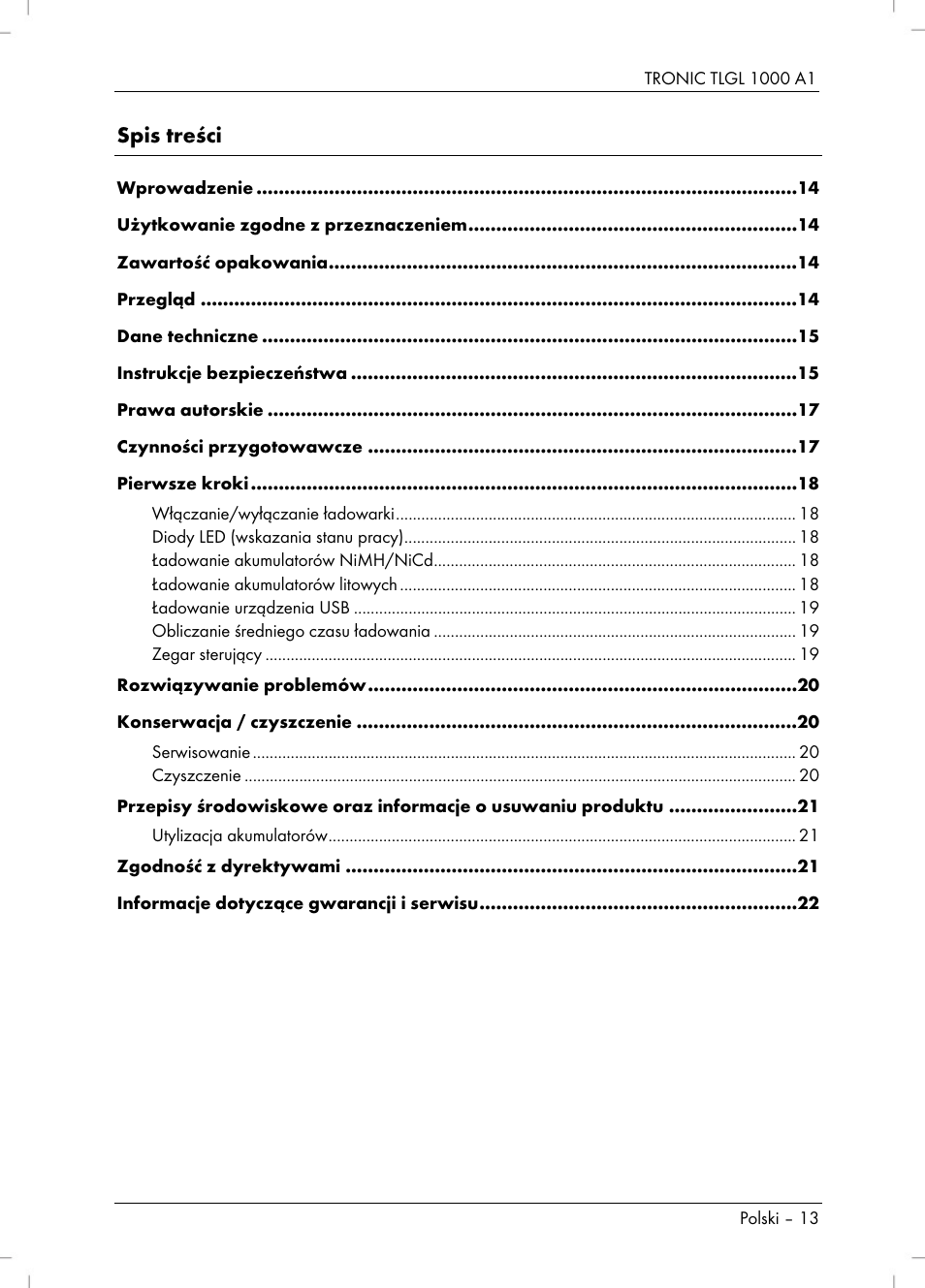 Tronic TLGL 1000 A1 User Manual | Page 15 / 82