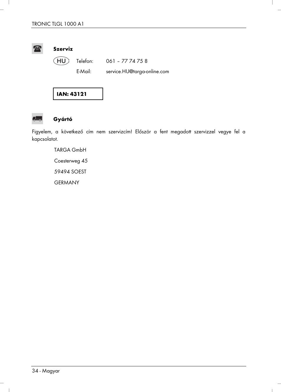 Tronic TLGL 1000 A1 User Manual | Page 36 / 82