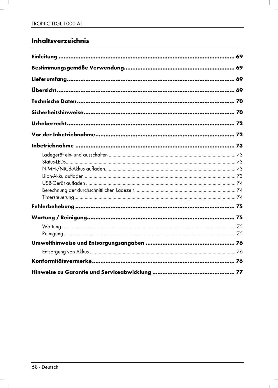 Tronic TLGL 1000 A1 User Manual | Page 70 / 82