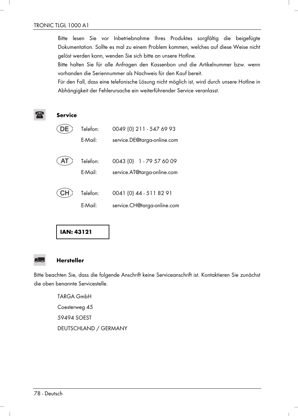 Tronic TLGL 1000 A1 User Manual | Page 80 / 82