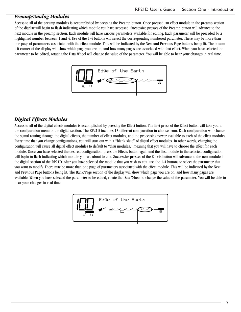 Preamp/analog modules, Digital effects modules, Edge of the earth | DigiTech RP21D User Manual | Page 14 / 69