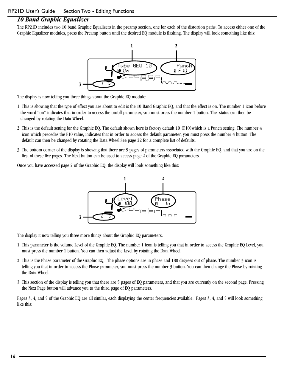 10 band graphic equalizer, 13 phase 2, Tube geq 10 punch | DigiTech RP21D User Manual | Page 21 / 69