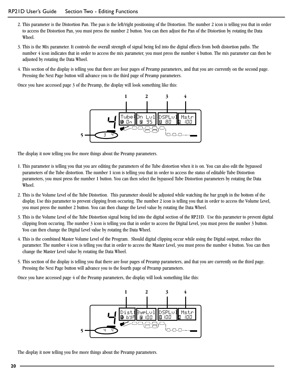 12 5 dsplvl lvl mstr, Tube:on | DigiTech RP21D User Manual | Page 25 / 69