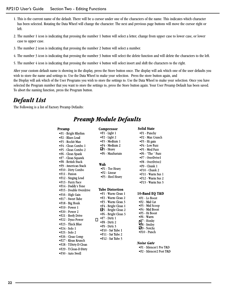 Default list | DigiTech RP21D User Manual | Page 27 / 69