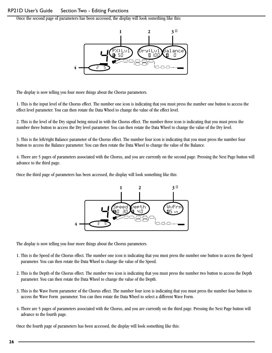 Fx:lvl dry:lvl balance, 100o | DigiTech RP21D User Manual | Page 31 / 69
