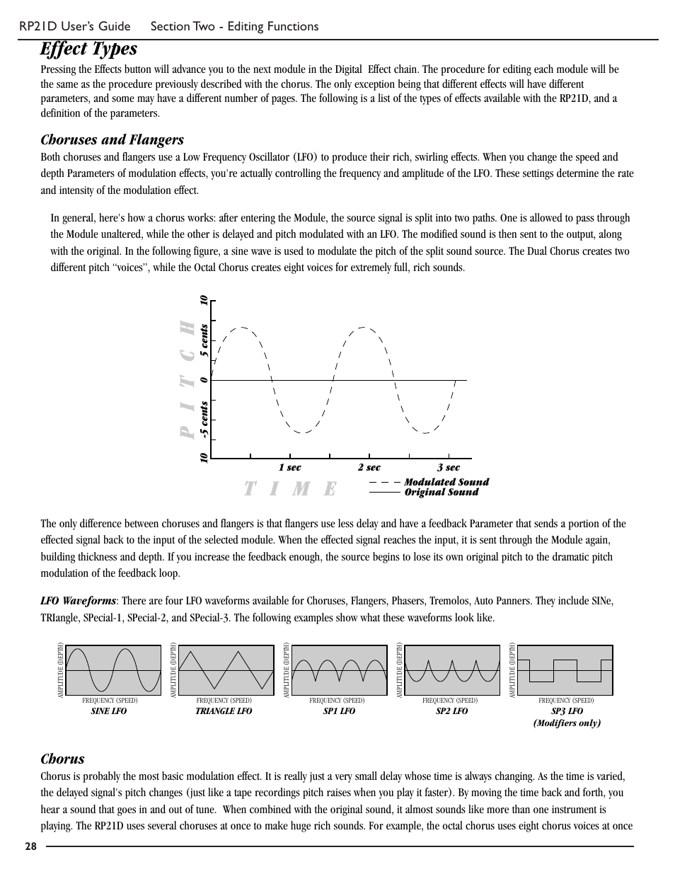 Effect types, Choruses and flangers, Chorus | DigiTech RP21D User Manual | Page 33 / 69