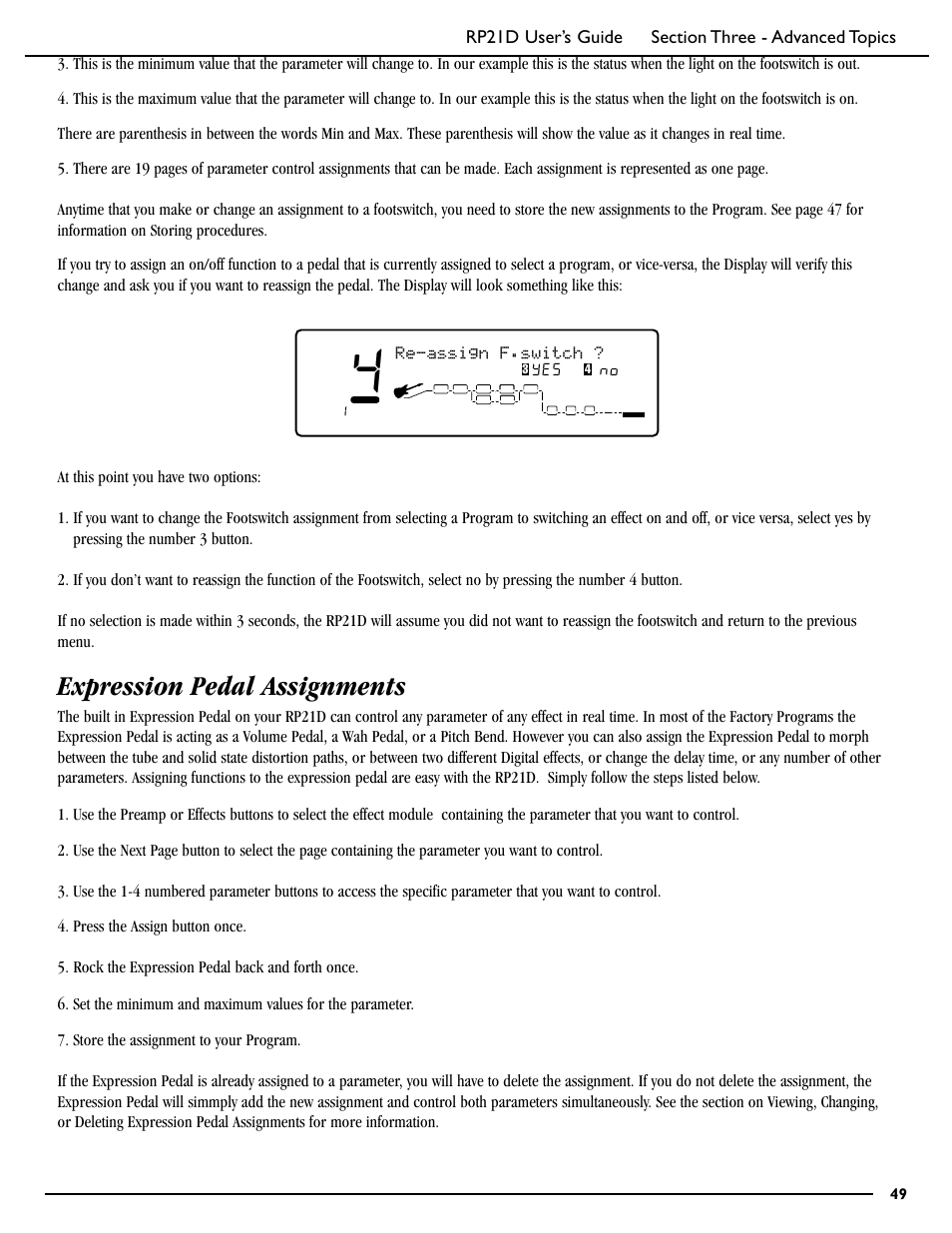 Expression pedal assignments | DigiTech RP21D User Manual | Page 54 / 69