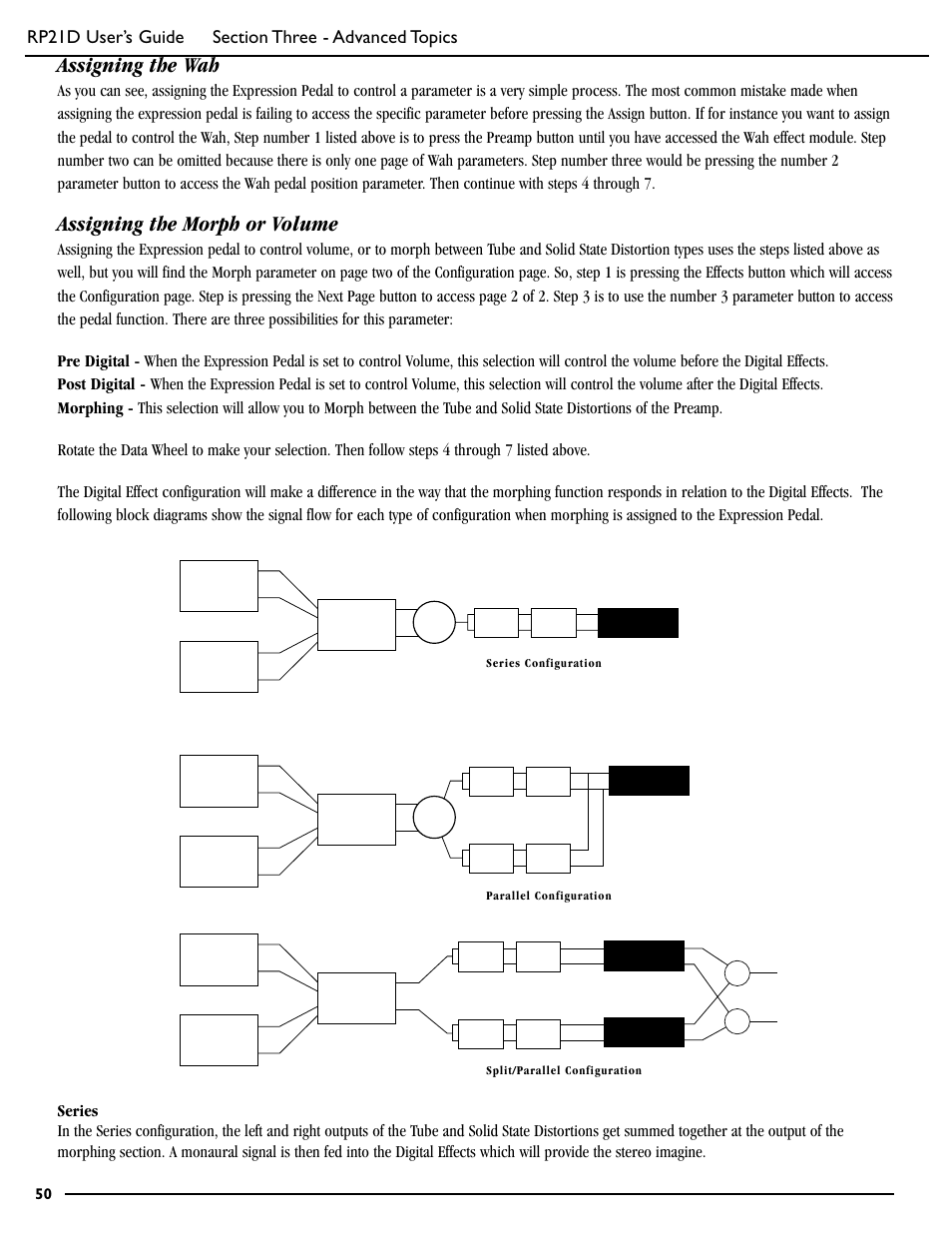 Assigning the wah, Assigning the morph or volume | DigiTech RP21D User Manual | Page 55 / 69