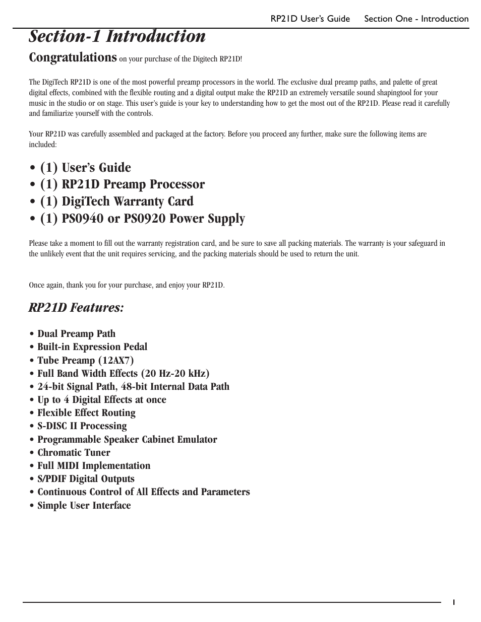 Rp21d features | DigiTech RP21D User Manual | Page 6 / 69