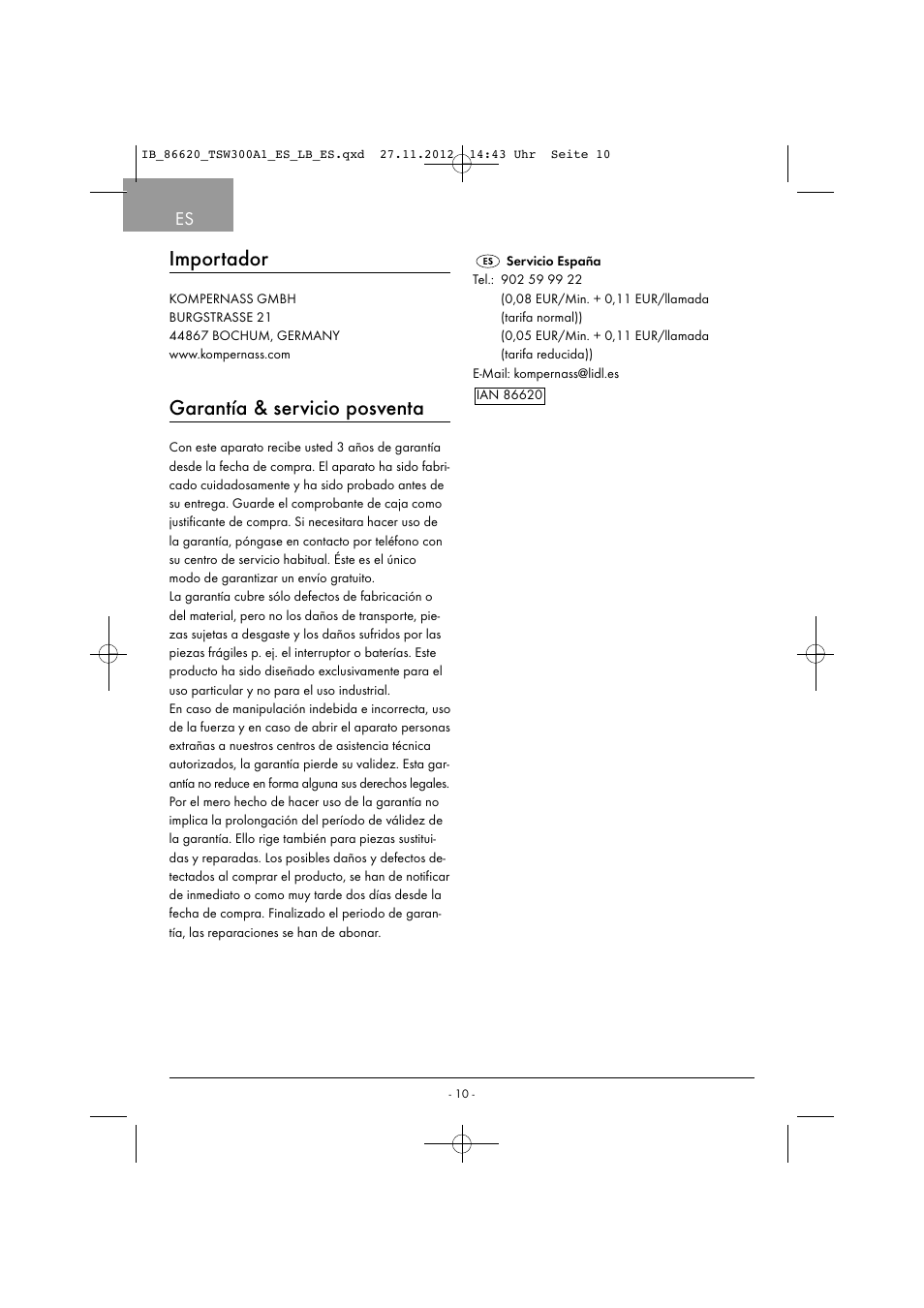 Importador, Garantía & servicio posventa | Tronic TSW 300 A1 User Manual | Page 13 / 33