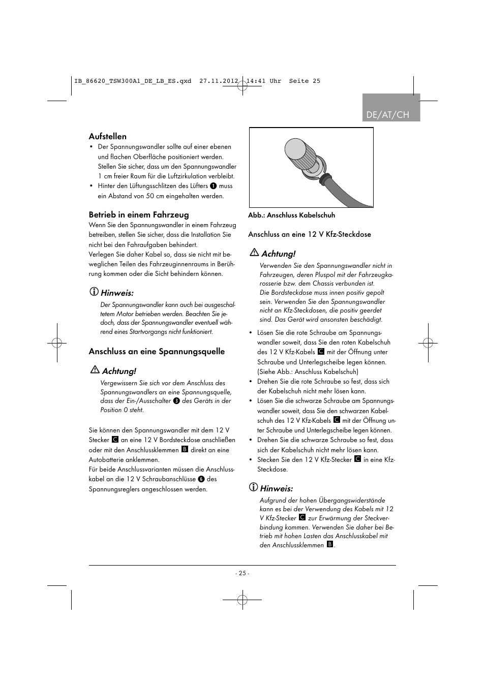 De/at/ch, Hinweis, Achtung | Tronic TSW 300 A1 User Manual | Page 28 / 33