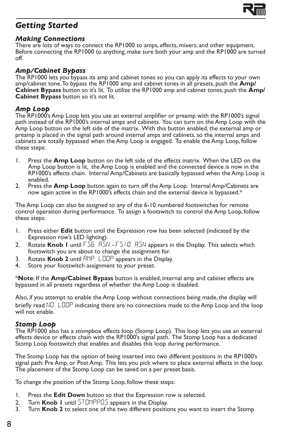 Getting started, 8getting started | DigiTech RP1000 User Manual | Page 12 / 56