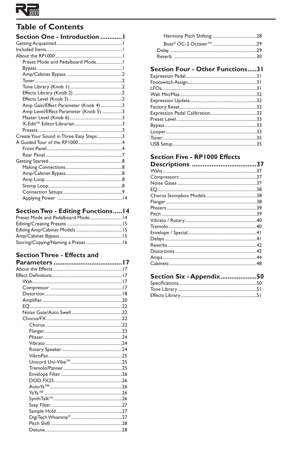 DigiTech RP1000 User Manual | Page 3 / 56