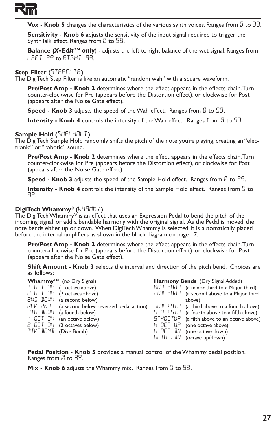Step filter sample hold digitech whammy | DigiTech RP1000 User Manual | Page 31 / 56