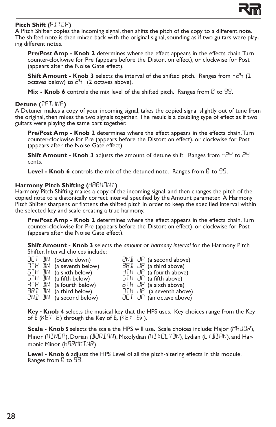 Pitch shift detune, Harmony pitch shifting | DigiTech RP1000 User Manual | Page 32 / 56