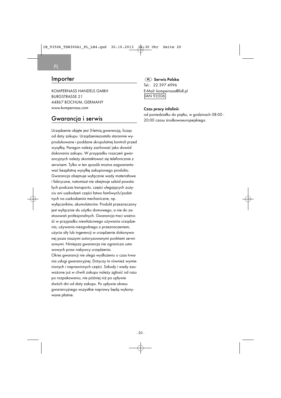 Importer, Gwarancja i serwis | Tronic TSW 300 A1 User Manual | Page 23 / 53