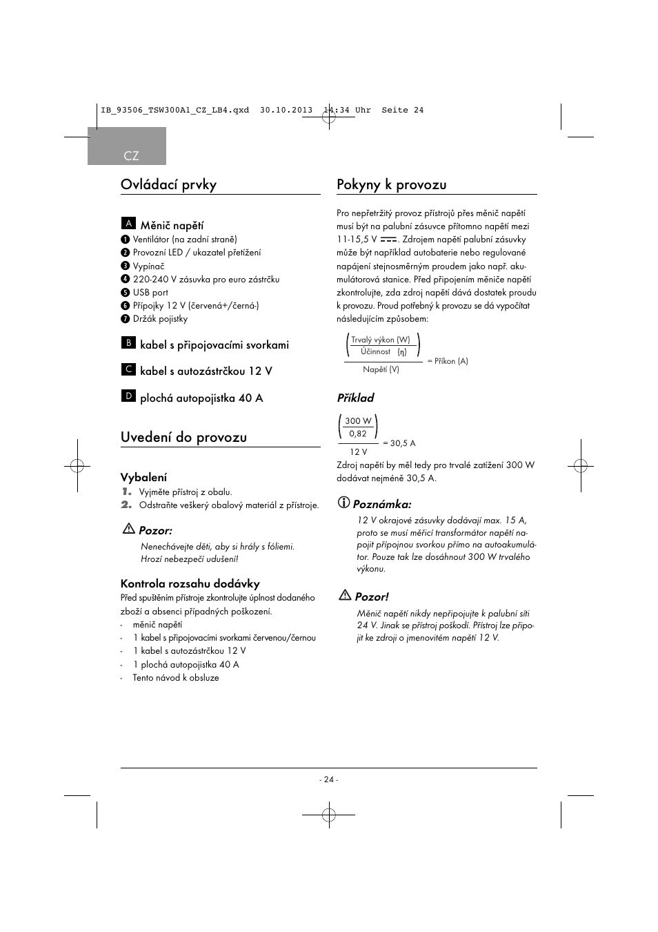 Ovládací prvky, Uvedení do provozu, Pokyny k provozu | Tronic TSW 300 A1 User Manual | Page 27 / 53