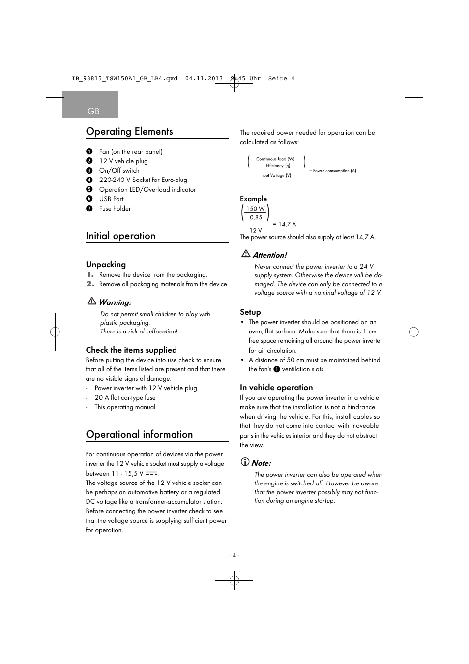 Operating elements, Initial operation, Operational information | Tronic TSW 150 A1 User Manual | Page 7 / 63