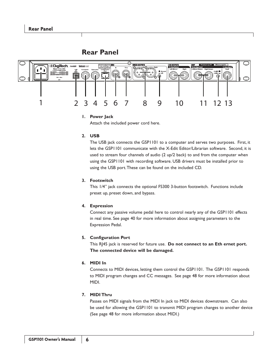 Rear.panel | DigiTech GSP1101 User Manual | Page 12 / 64