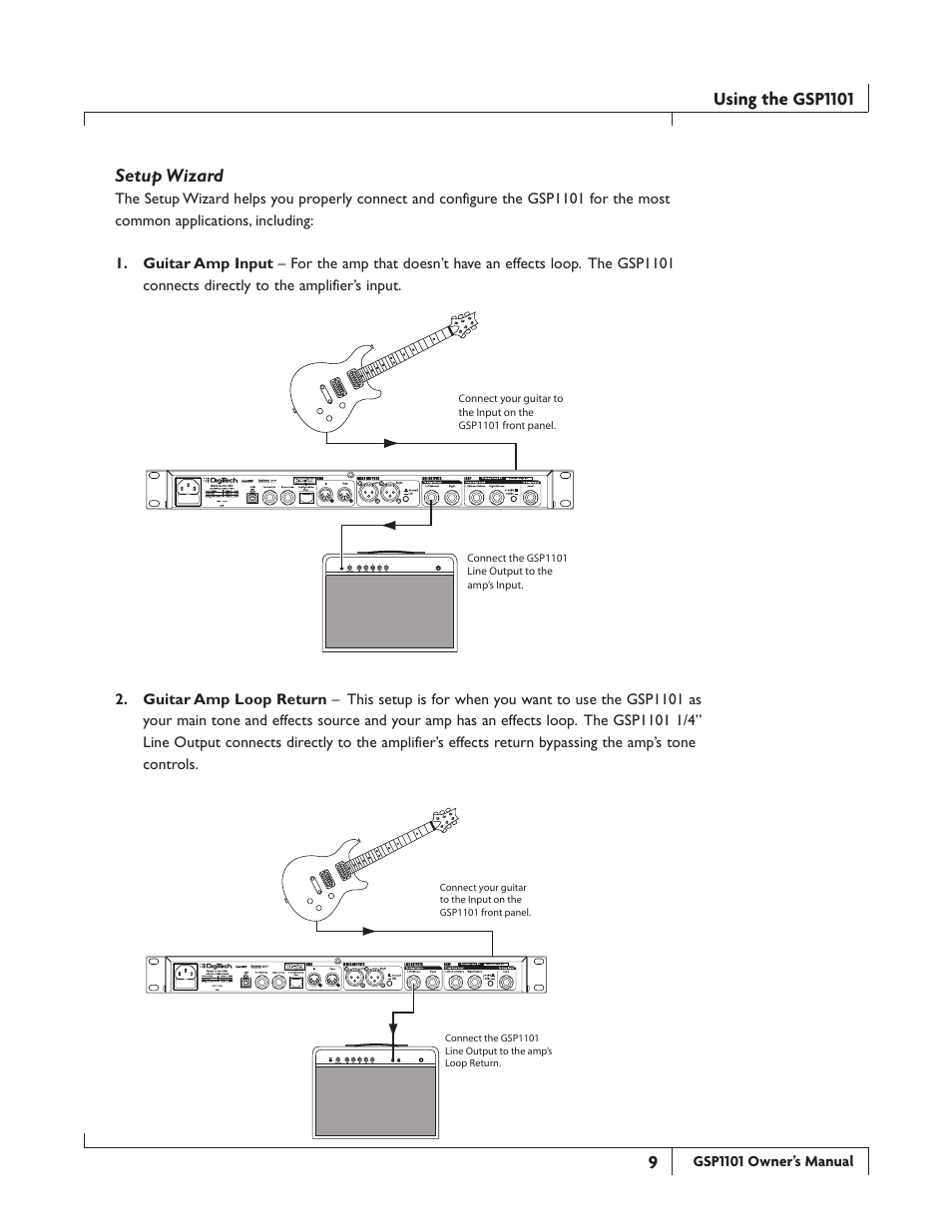 Using the gsp0, Setup wizard | DigiTech GSP1101 User Manual | Page 15 / 64