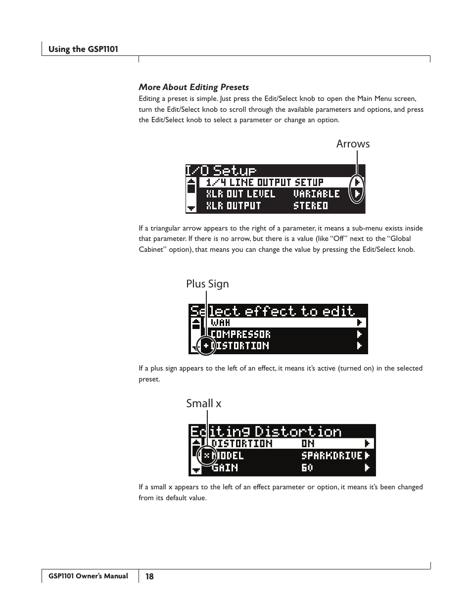 Small x, Arrows, Plus sign | DigiTech GSP1101 User Manual | Page 24 / 64