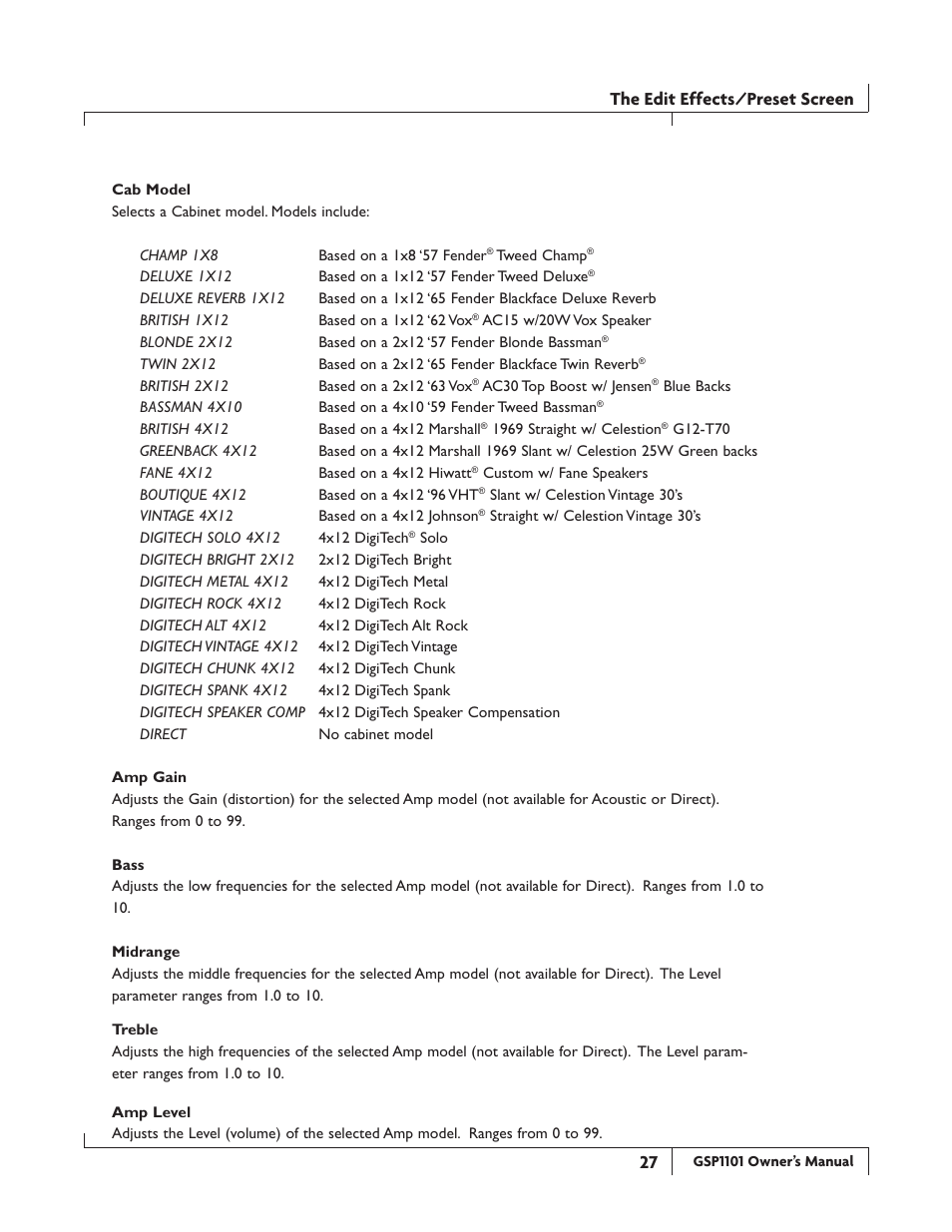 The edit effects/preset screen | DigiTech GSP1101 User Manual | Page 33 / 64