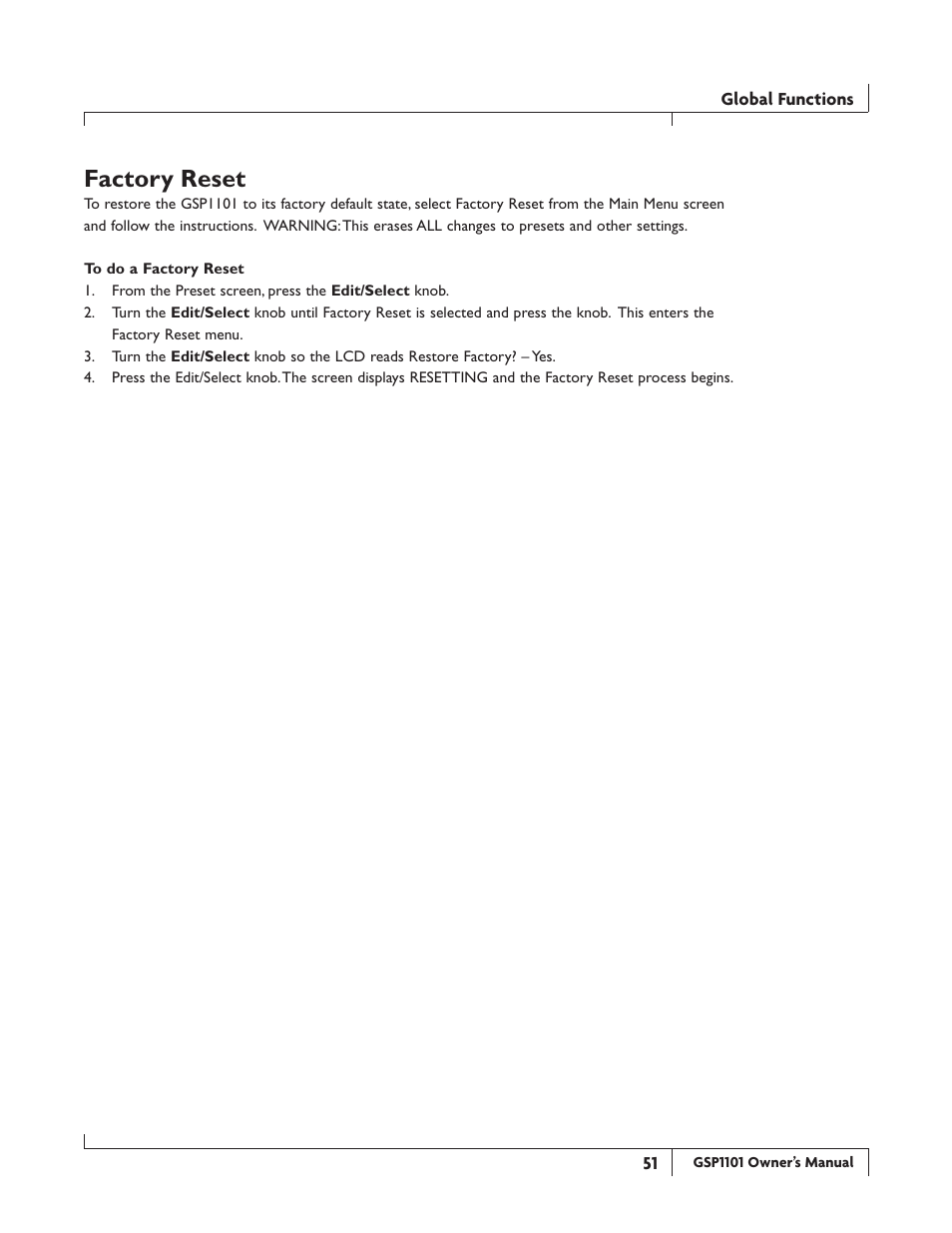 Factory.reset | DigiTech GSP1101 User Manual | Page 57 / 64